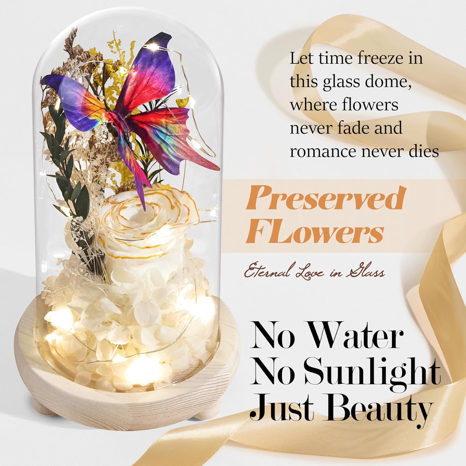 Forever Flowers Preserved Roses Prime Delivery, Romantic Gifts with Light in Glass Dome for Mom Grandma Wife Girlfriend, White Flower for Christmas, Valentine's Day,.Anniversary, Birthday - Image 4