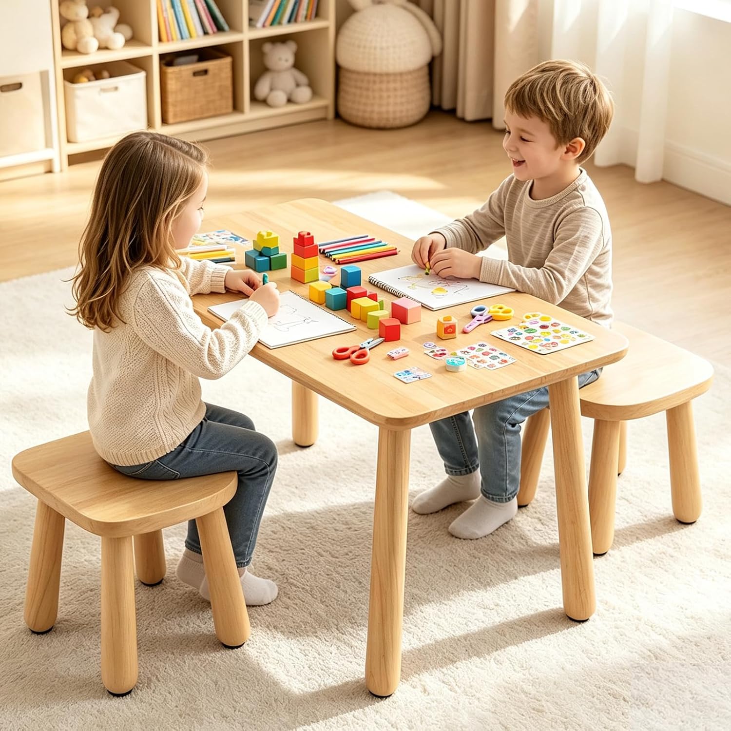 Wooden Toddler Table and Chair(2) Set for Kid, Activity Table Furniture 2-8