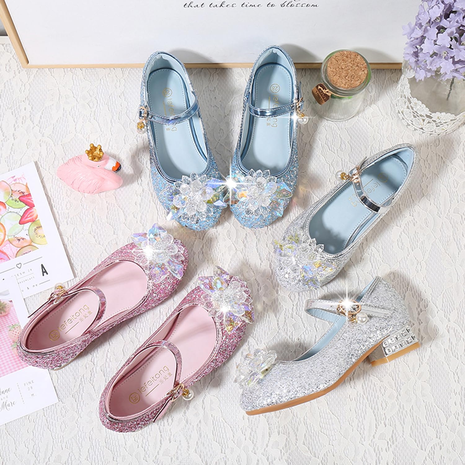 Mädchen Schuhes für Verkleidung Sandalen Geschlossene Zehe Kinder Prinzessinnenschuhe Geburtstag Karneval Weihnachten Ballerinas Blockabsatz Abriebfest