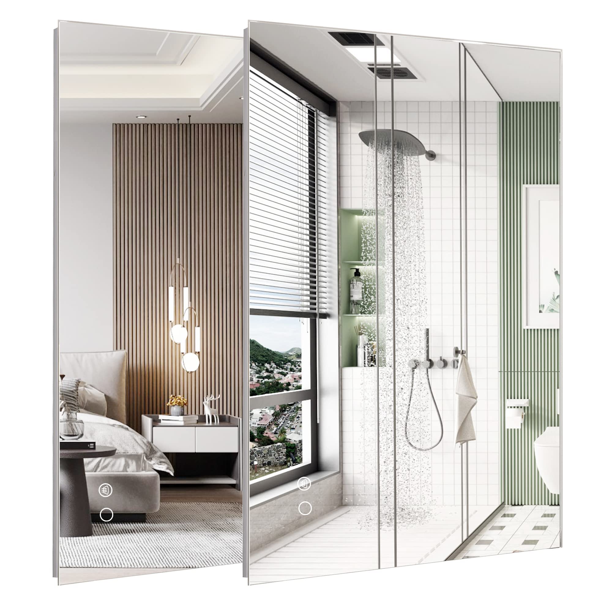 Photo 1 of  LED Backlit Mirror(6000K) and 3-Color Backlit Mirror(3000-6000K) Bundle(40X24 Inch)