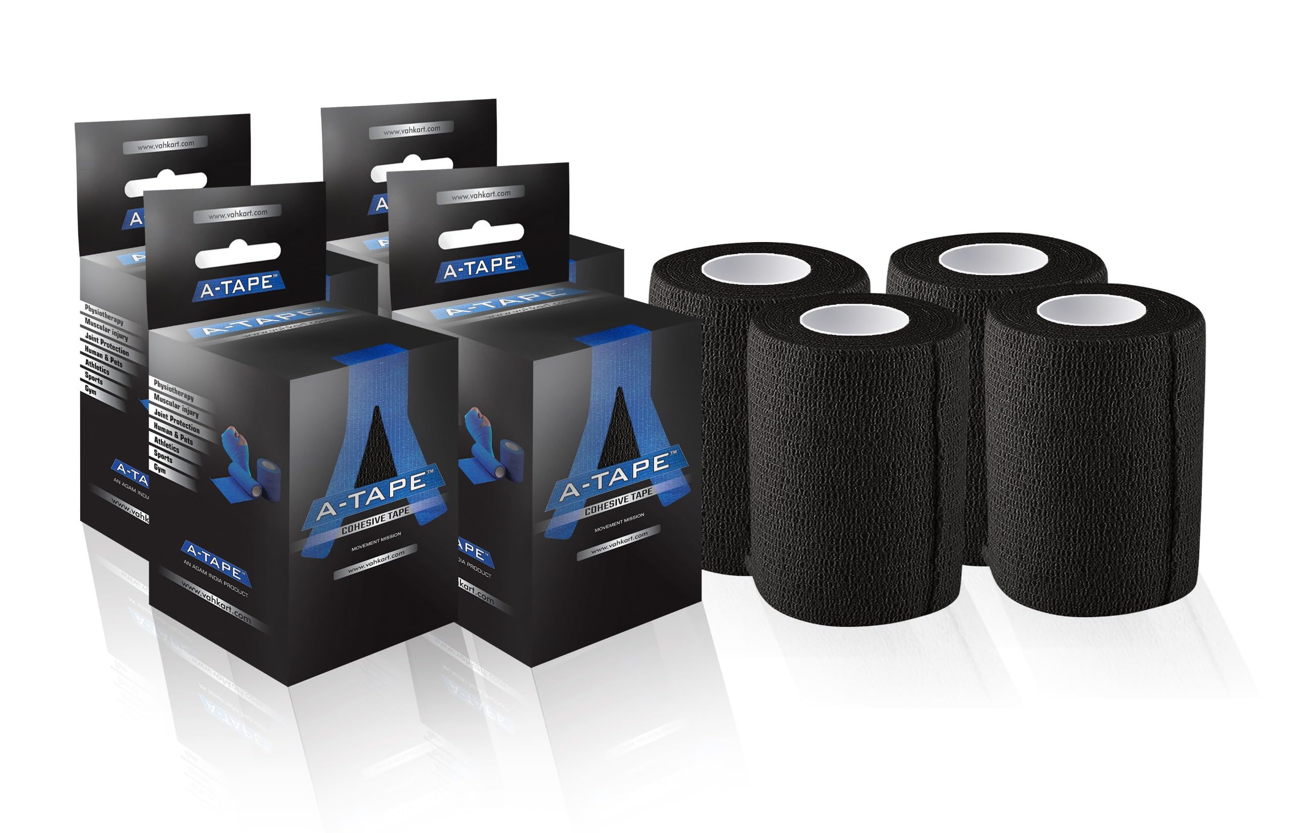 A-Tape Breathable Self Adhesive Cohesive Bandage Wrap - Athletic Non-Woven for Sports, Medical Use, Injuries, Knee & Wrist Support - Suitable for Humans & Pets (Black, 7.5 cm Pack Of 4)-image-46