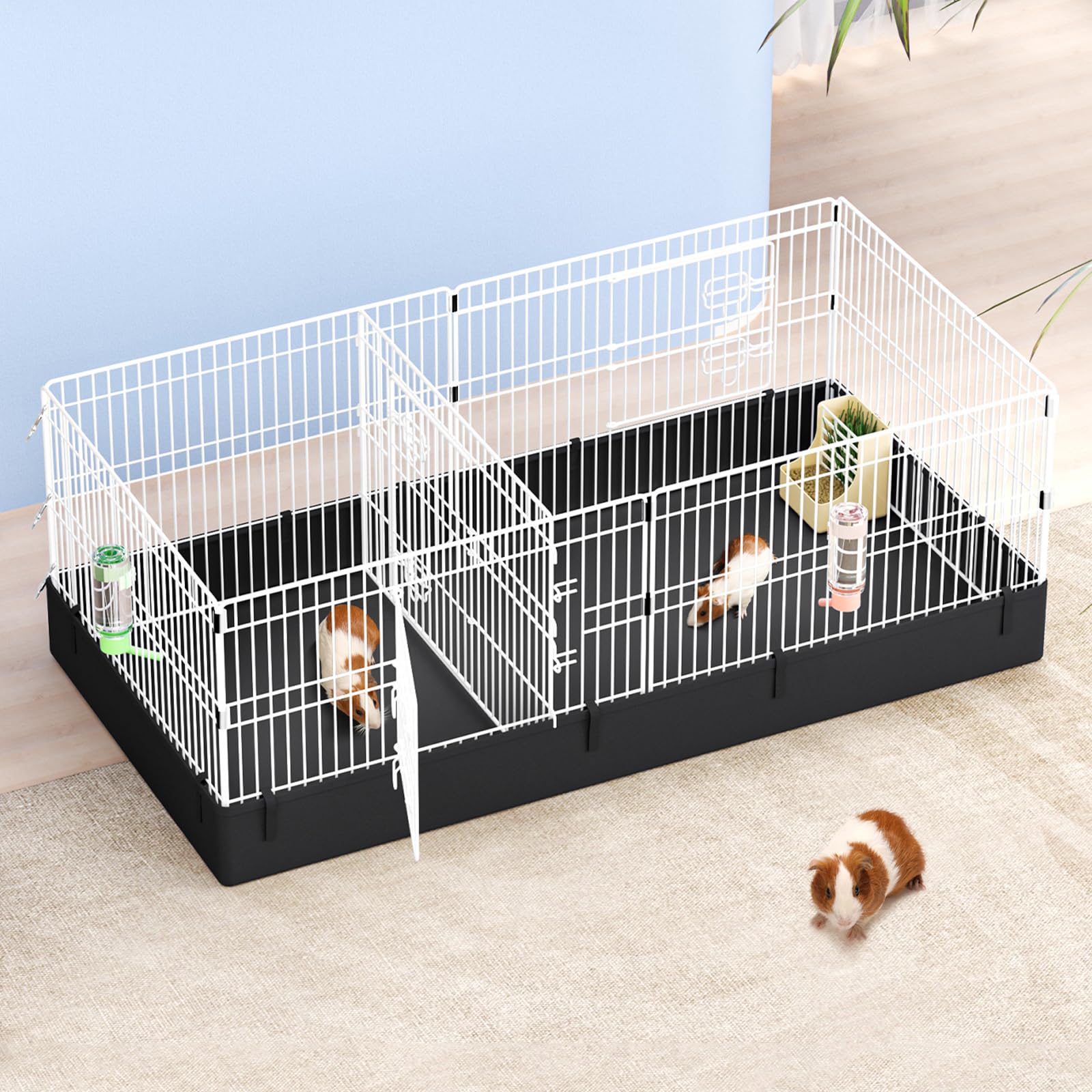 BUCATSTATE Guinea Pig Cage with Canvas Bottom Liner 10.5 sq Ft, Expandable Habitats for Small Animal Pet Playpen House DIY Indoor Rabbit Hedgehog Fence, 6 Panels with Divider, 55.8 x 27.1 x 19.7inch