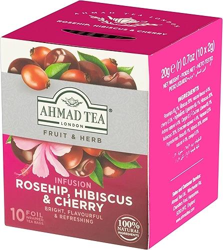 Ahmad Tea London Chá Misto De Rosa Silvestre Hibisco E Cereja Fruit & Herb Caixa 20G 10 Unidades De 2G Cada
