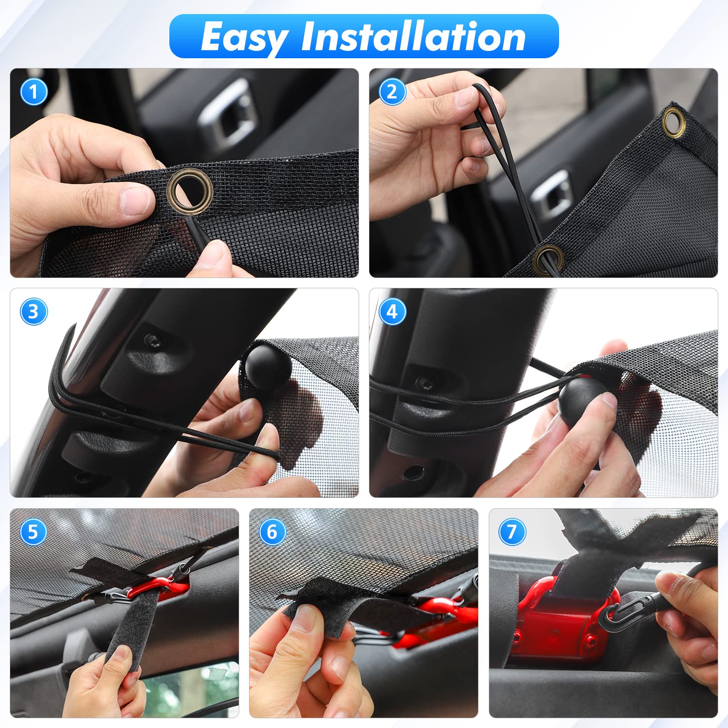 Jimen JKU - Parasole parasole per Jeep Wrangler JK Unlimited 2007-2018, solo 4 porte, colore: Nero