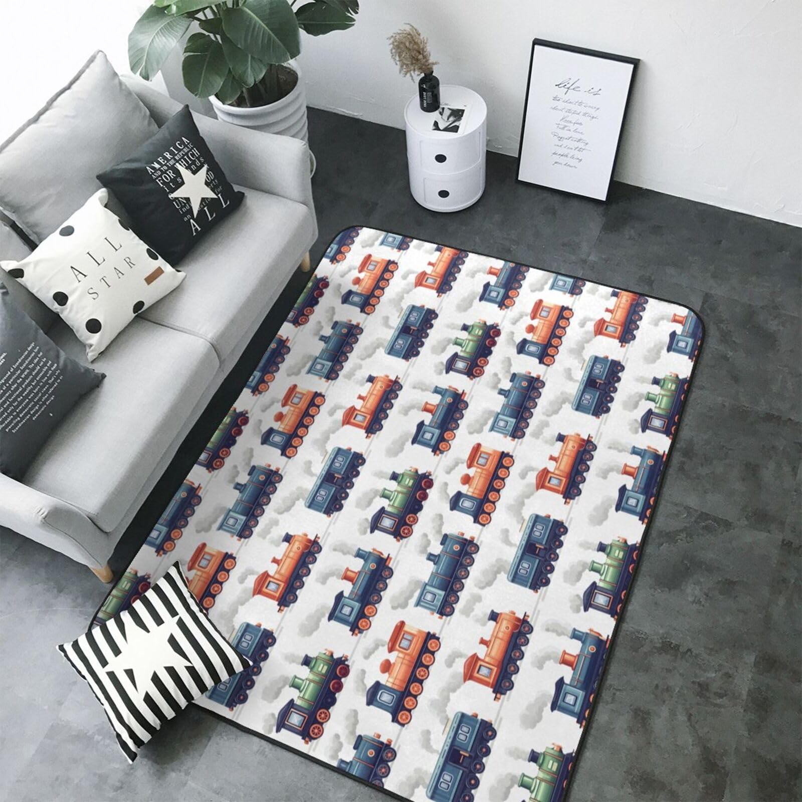 Tapis train à vapeur vintage grand format tapis de chambre doux lavable antidérapant bureau