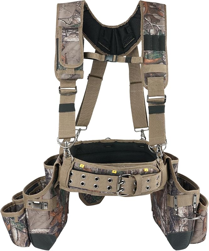 Cinturón portaherramientas de camuflaje con suspensores Suministradores de bolsas de herramientas de camuflaje Fabricantes Cinturón de herramientas de delantal de peine Suspensores de bolsa de herramientas Equipo de suspensión de carpintero de alta resistencia para electricista