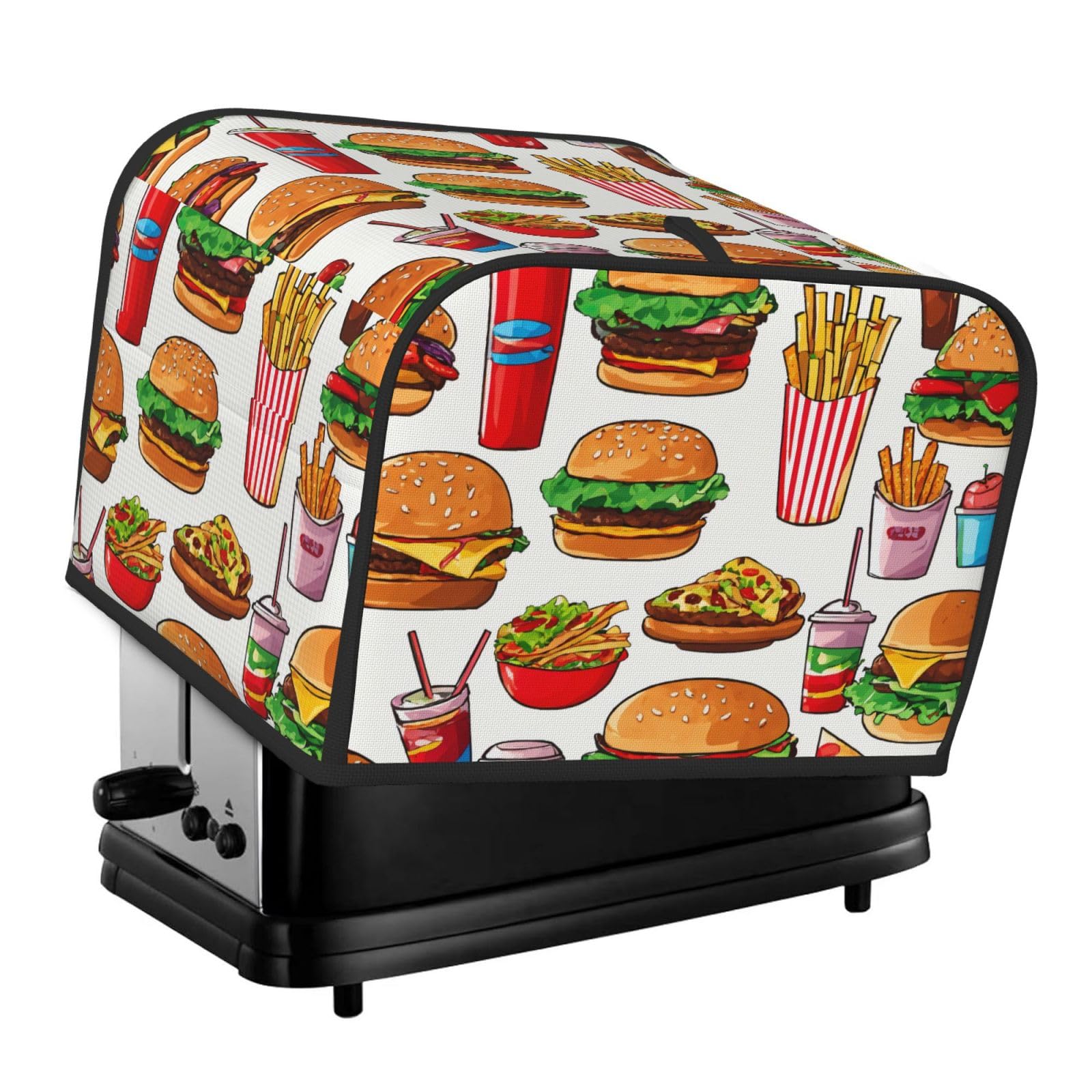 Fast Food Print 4-Slice Toaster Cover Dustproof Waterproof Kitchen Appliance Protector For Bread