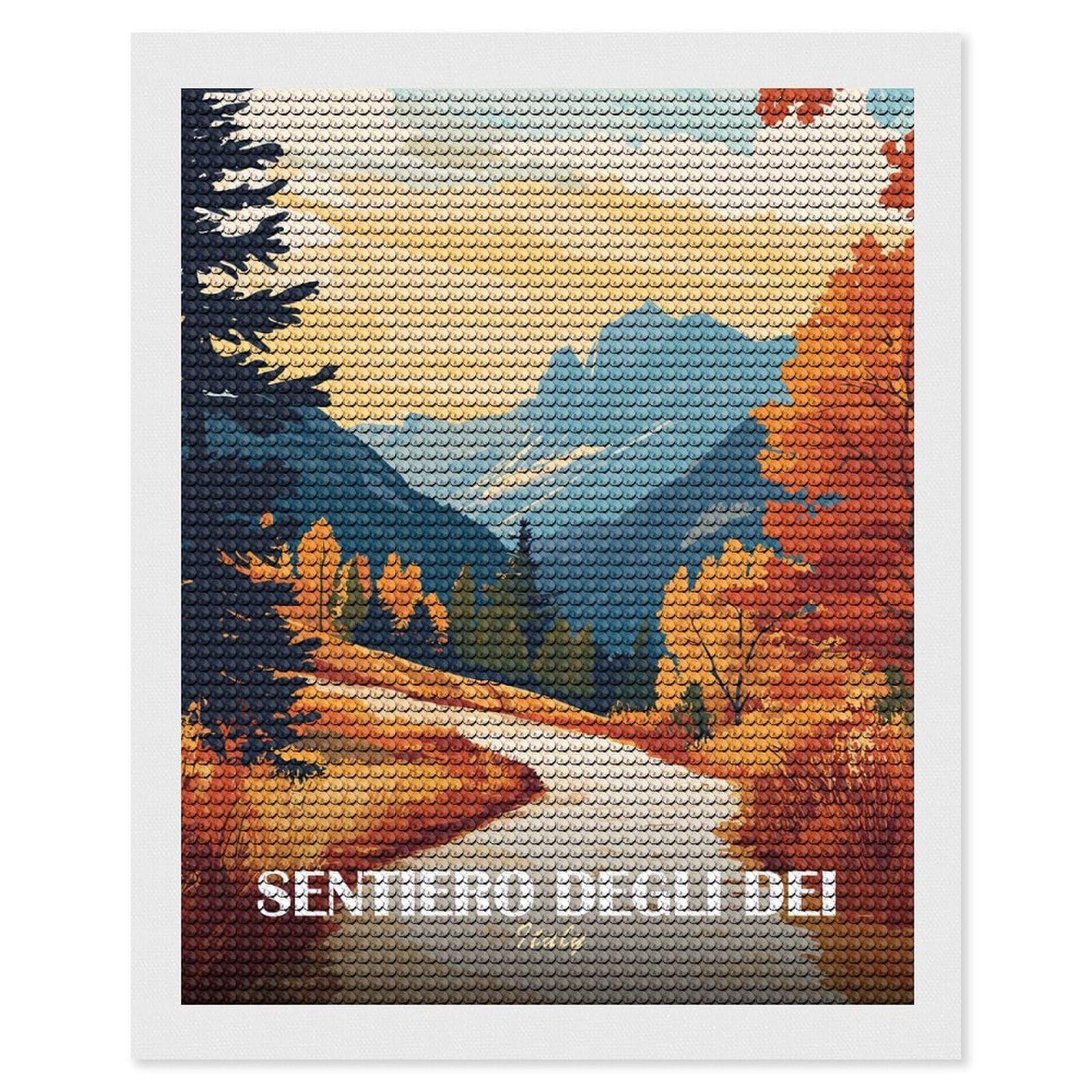 Junmoney Sentiero Degli Dei, Italy Landscape Art Round Drill Diamond Painting 16"x20", Satisfying Creative Project, Complete Accessories, Printed Canvas