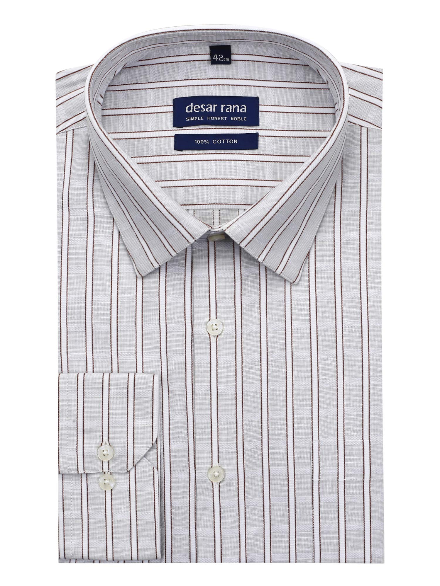 Desar Rana Men's Full Sleeve Cotton Formal Shirt - Blue & White Stripes, Regular Fit Size 42