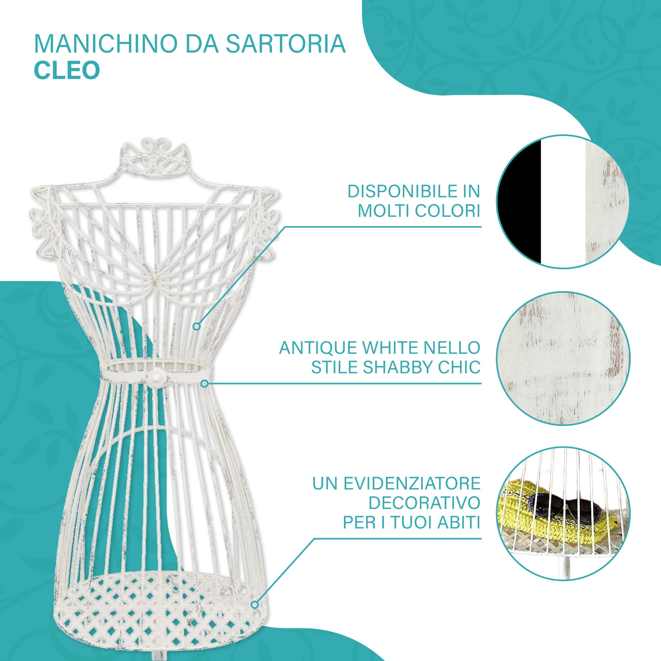 PrimoLiving - Manichino da sartoria, in metallo, bianco