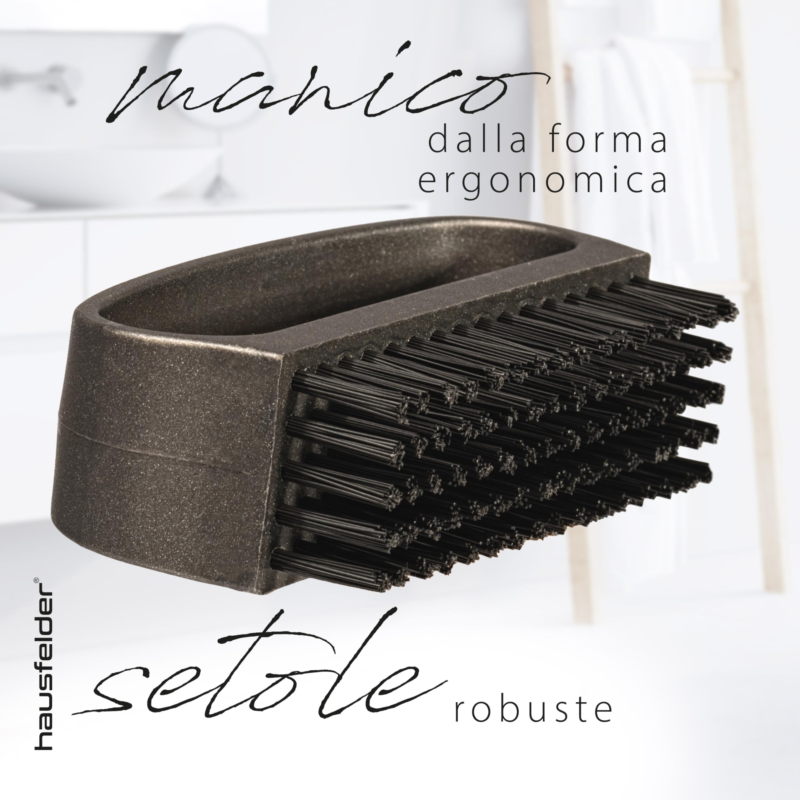 Hausfelder Set di 4 spazzole per unghie con manico, per la pulizia di unghie, mani, piedi e scarpe (set da 4 pezzi, nero antracite)