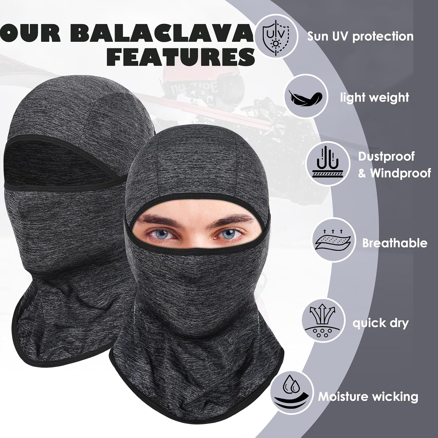 Achiou Ski Mask Balaclava Shiesty, Cooling Ice Silk Motorcycle Face Cover | Ski Mask for Men/Women,Breathable Face Mask,Thin Summer Balaclava,Versatile Use for Skiing Moto,UV Protection,Helmet Friendly