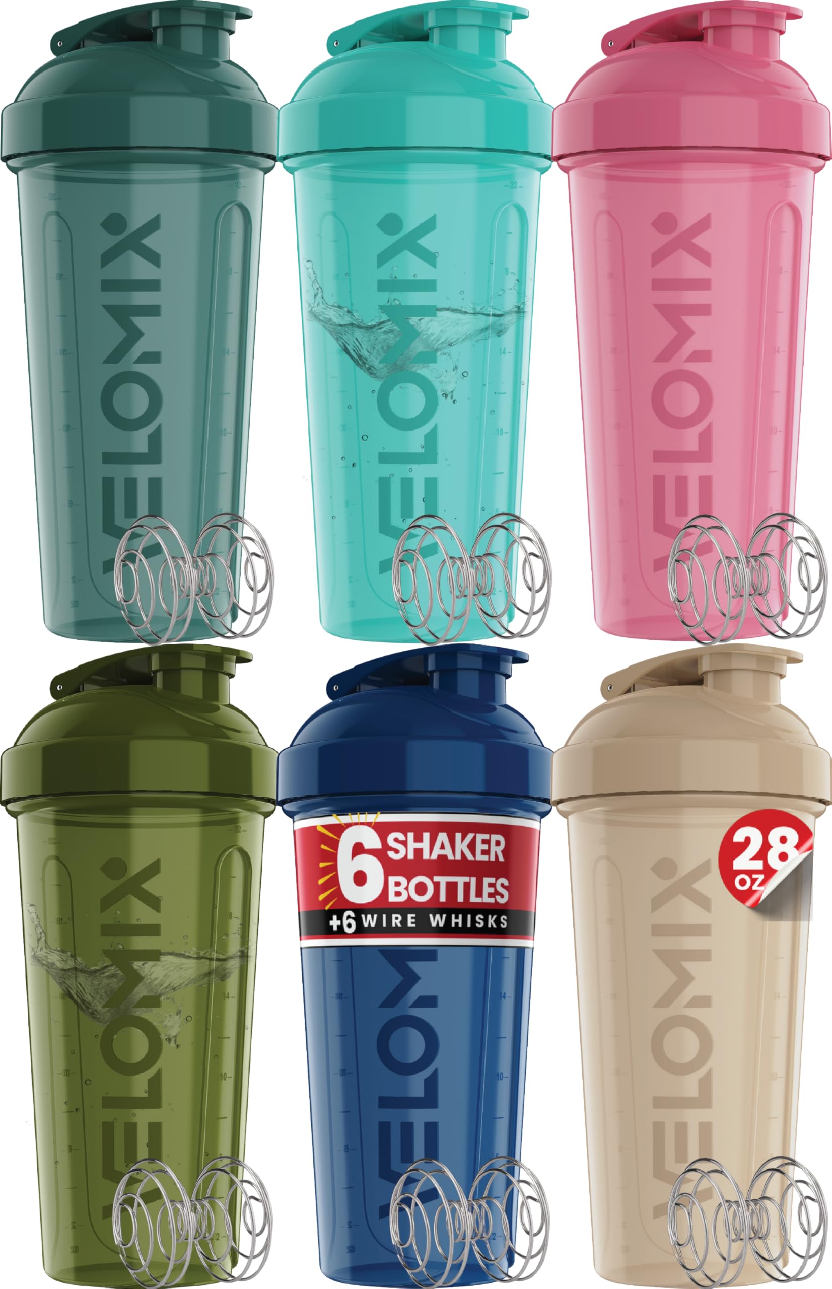 Amazon.com: VELOMIX -6 PACK- 28 oz Protein Shaker Bottle for