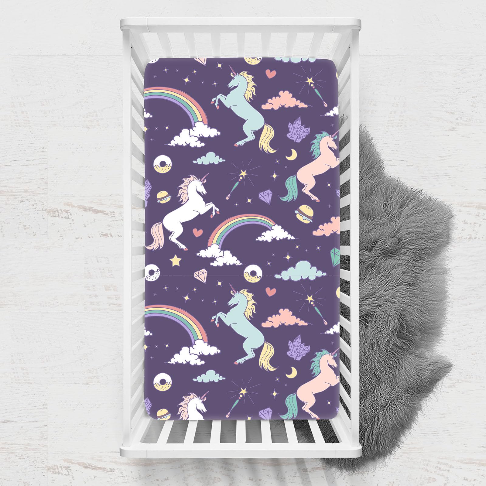 Odot Cot Bed Sheets, Unicorn Print Bedside Cribs Fitted Sheets, Baby Bed Sheets Microfiber Cot Bed Mattress Protector, Bassinet Sheets, Easy Care Soft and Dureable (80x160 cm,Navy Blue)
