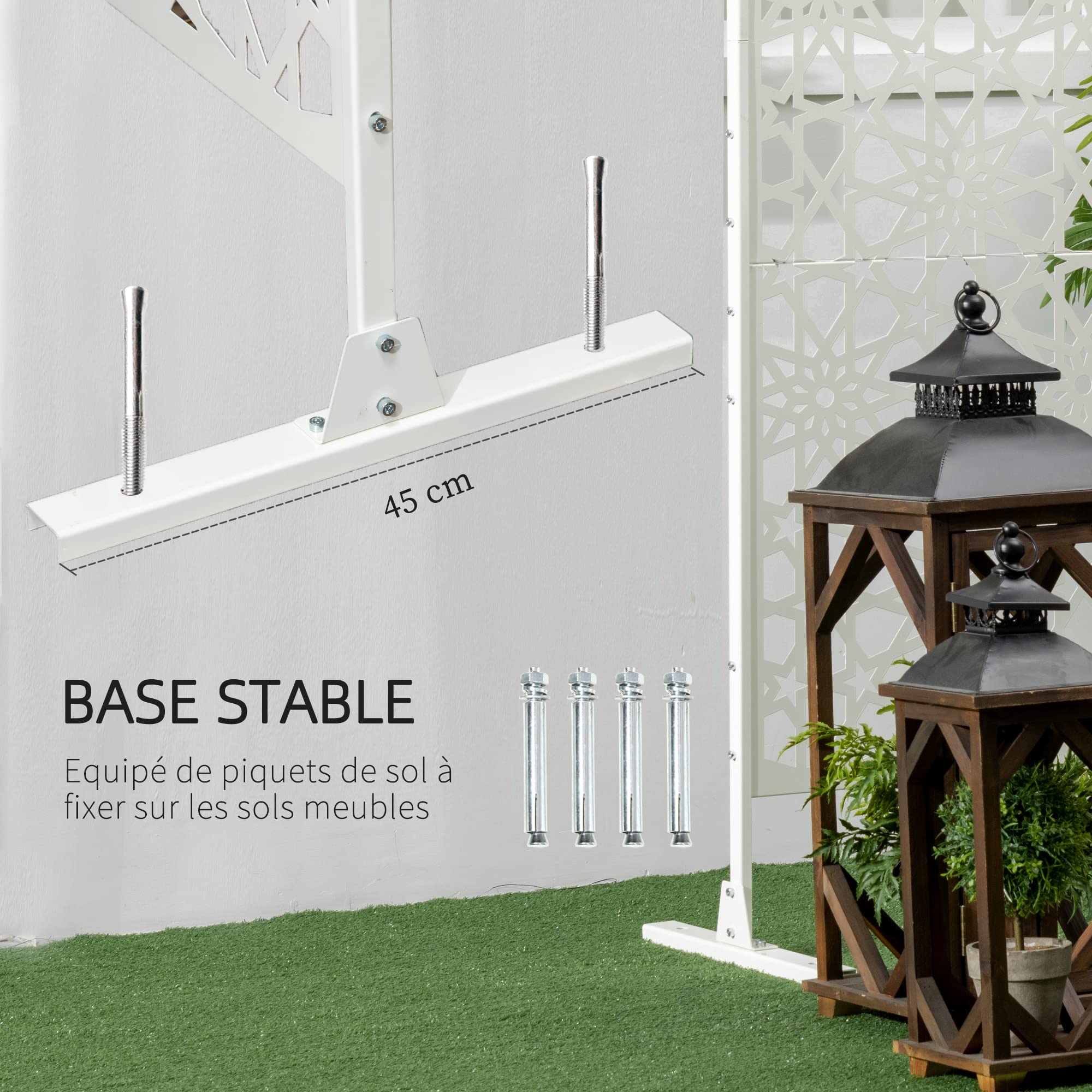 Outsunny Panneau Brise Vue Décoratif Extérieur 92 x 45 x 198 cm Blanc | à Motif, en Métal
