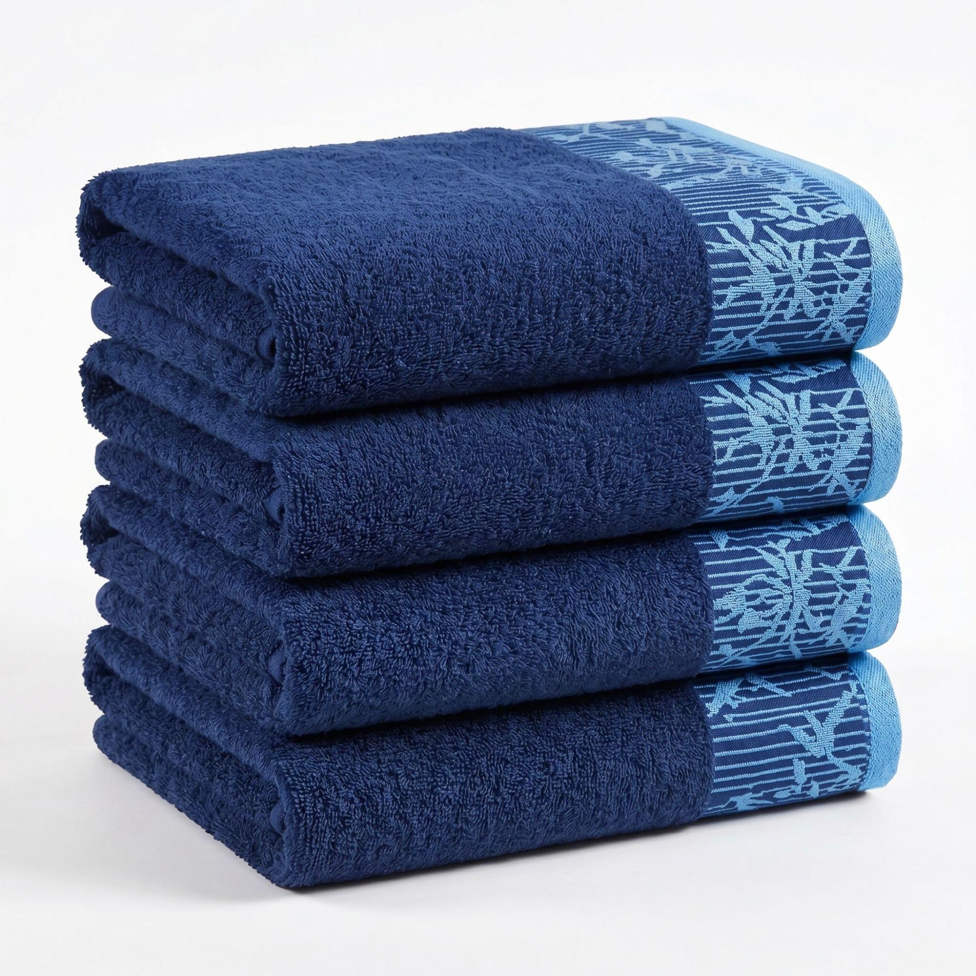 Superior Toallas de baño de algodón (juego de 4), borde floral jacquard Dobby, toalla corporal para baño, baño de invitados, spa, centro turístico, hotel, Airbnb, artículos esenciales para el hogar,