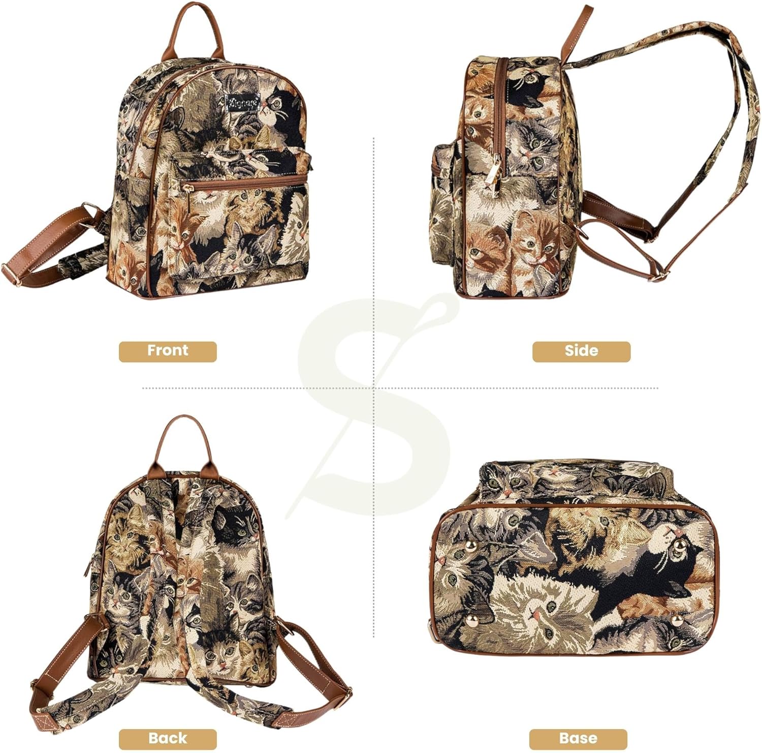 Signare Tapestry Women Backpack Rucksack Casual Daypack With Cats Design (DAPK-CAT)