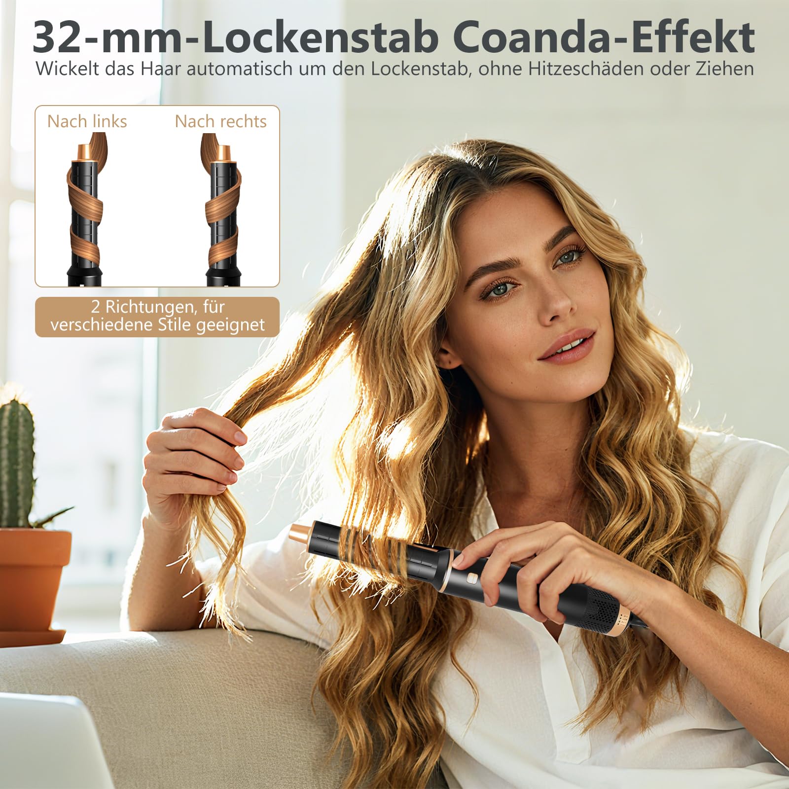Airbrush 5 en 1, Air Styler 5 en 1, Hairstyler avec Seche Cheveux, Brosse Soufflante, 32mm Fer a Boucler, Thermal Brush, Pas de Dommage Thermique, pour Cheveux Secs, Lissés, Bouclés