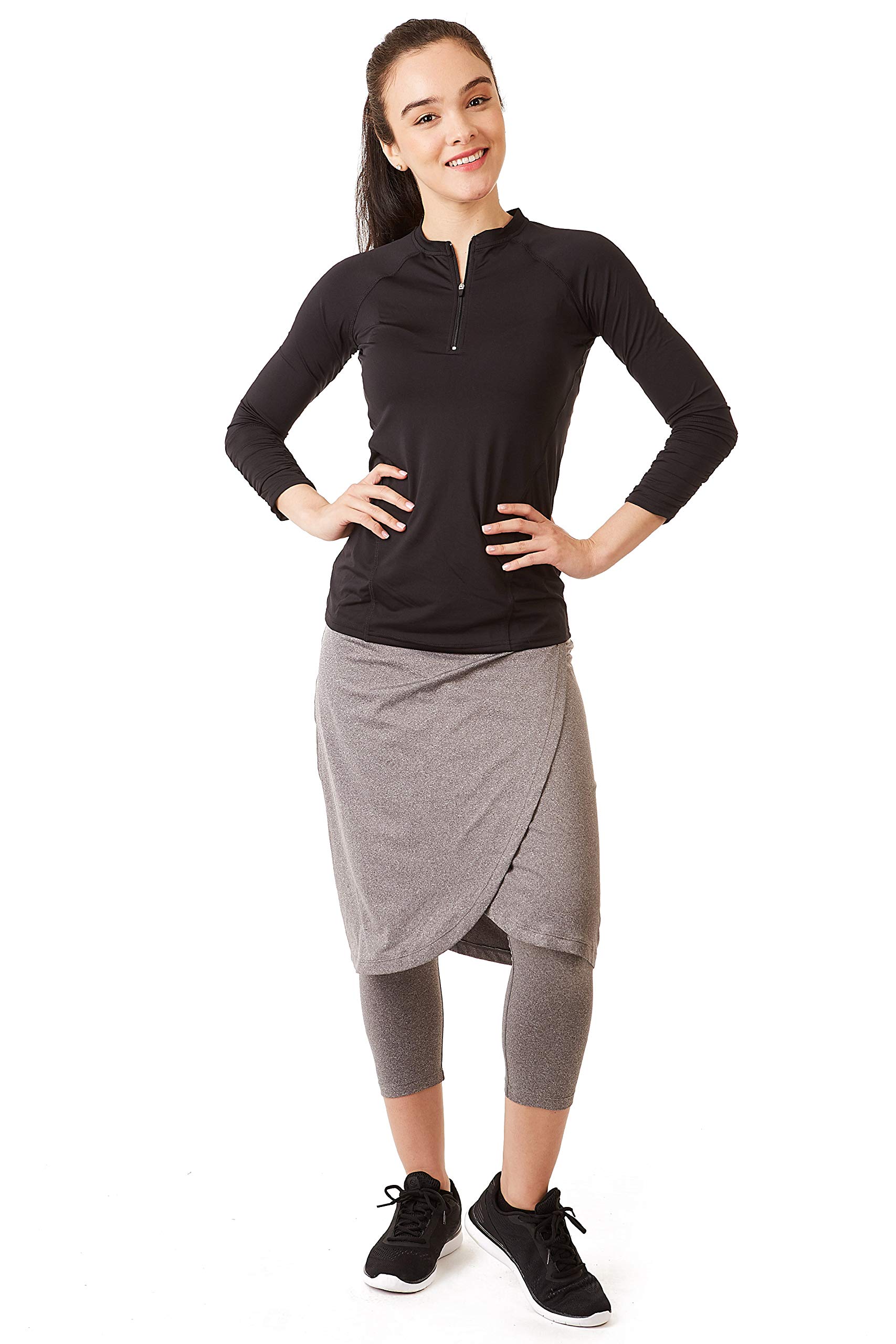 Snoga Womens Modest Faux Wrap Skirt With Cropped Leggings Active