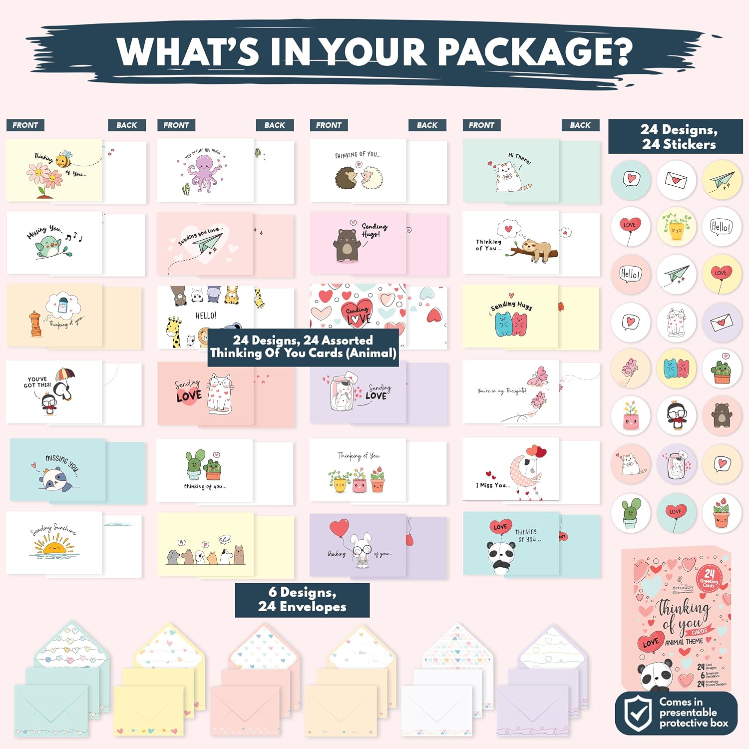 Decorably 24 Pack Animal 6x4in Thinking of You Cards with Envelopes image 2