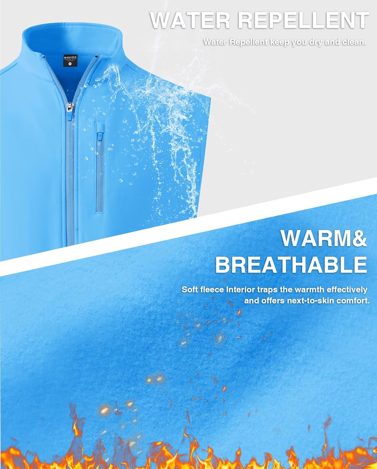 M MAELREG Men's Vest Outerwear Golf Water-Resistant Performance Lightweight Fleece Vest for Men Sleeveless Lined Midlayer