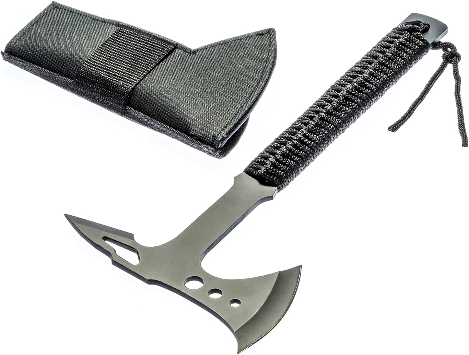 SE 15" Black Hunting Axe with Spike and Nylon Cord-Wrapped Handle - KFD098