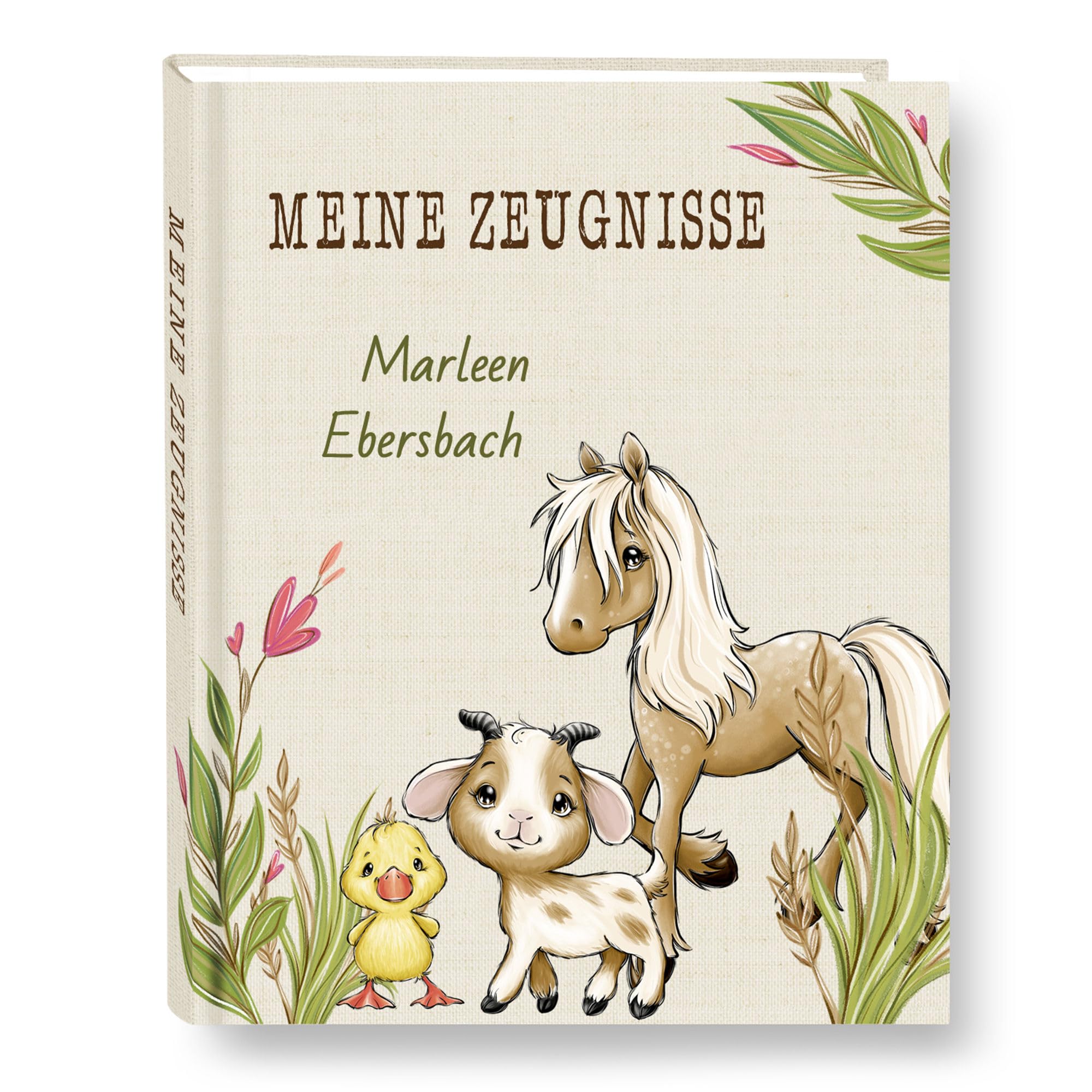 Zeugnismappe personalisiert Farm in 6 Motiven A4 ca. 31x24 cm Zeugnisbuch Urkundenmappe Einschulung Schulanfang Pferd Ente Kuh Ziege Ferkel