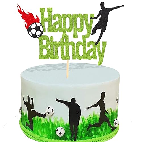 Miniatura 1 de Arthsdite Decoración para pastel de fútbol, letrero de feliz cumpleaños, decoración de pastel de jugador de fútbol para temática deportiva,