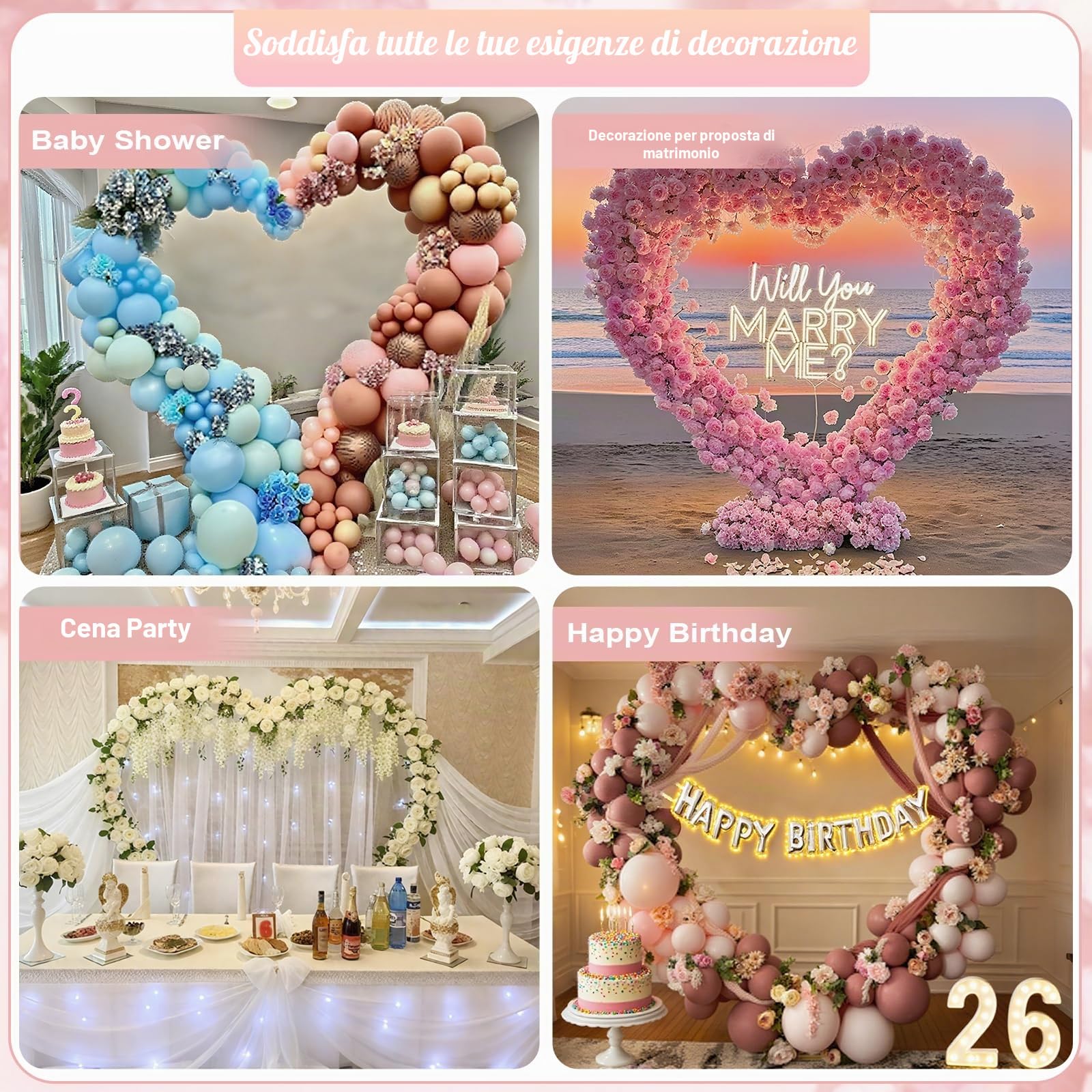 Kit per arco di palloncini a forma di cuore, arco nuziale in metallo, 2,6 m kit per arco di palloncini a forma di cuore arco dorato piante da giardino per decorazioni di sfondo foto di matrimonio