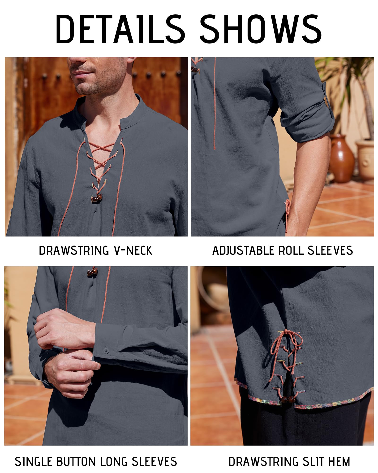 YAOHUOLE Camisa de lino y algodón para hombre, manga larga, disfraz medieval renacentista, casual, steampunk, camisa Ghillie escocesa, ropa gótica victoriana