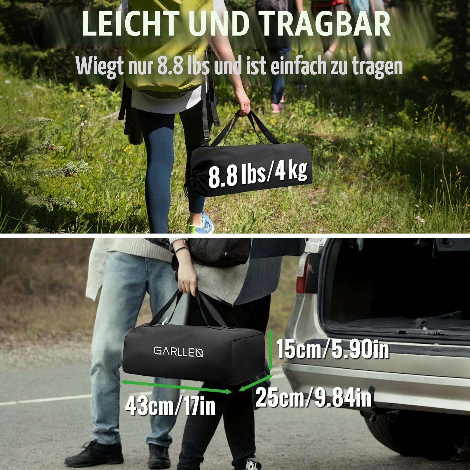GARLLEN Campingtisch klappbar, 64x40cm & 2 Höhenverstellbar(44/70cm), Aufrollbare Tischplatte, abnehmbar Klapptisch aus Stahl, Falttisch Grilltisch Beistelltisch Gartentisch Picknicktisch inkl. Tasche