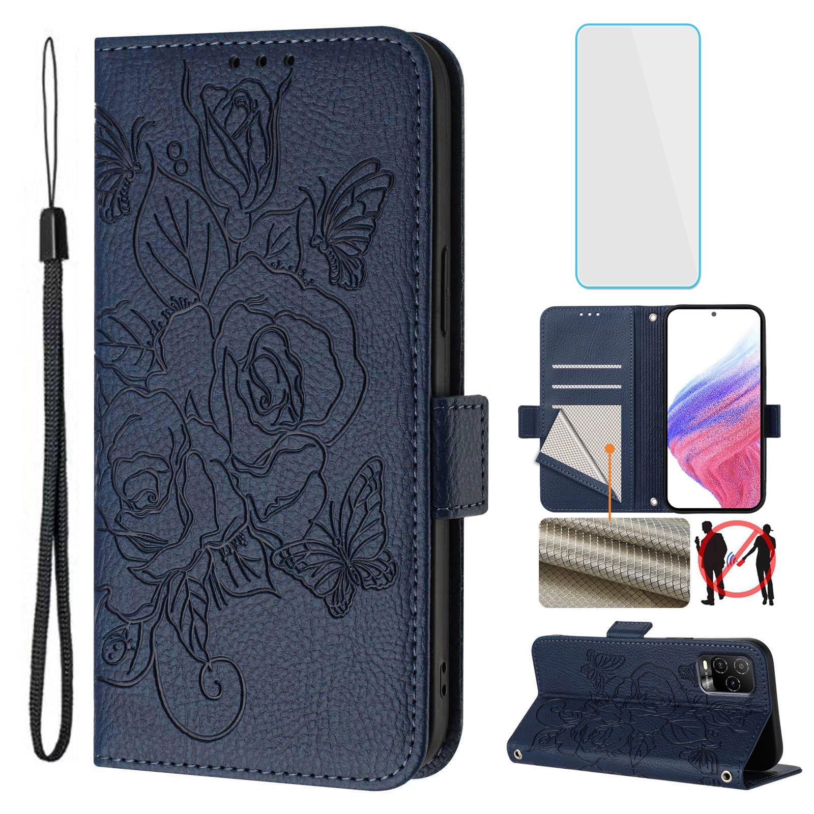 Funda para teléfono BLU View 5 Pro y protector de pantalla, bloqueo RFID, ranura para tarjetas, función atril en relieve, funda para teléfono celular BLU View5 Pro B170D View5Pro View 5Pro,