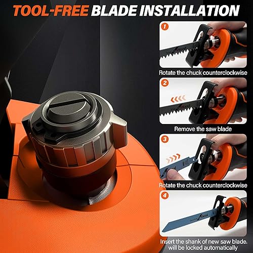 Miniatura 3 de Sierra recíproca inalámbrica compatible con batería DEWALT 20V LI-ION. Sierra eléctrica Recíproca con motor sin escobillas y 4 cuchillas, cuchillas