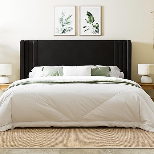 Miniatura 15 de Allewie Base de cama de plataforma de terciopelo tamaño Queen con cabecera acolchada vertical con respaldo alado, fácil montaje, almacenamiento