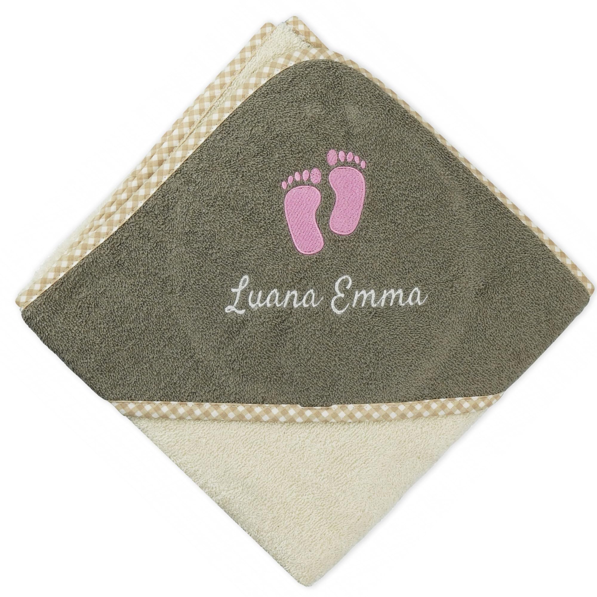 Wolimbo Kapuzenhandtuch personalisiert mit Namen und Motiv - beige-braun - 80x80 cm - für Baby und Kinder