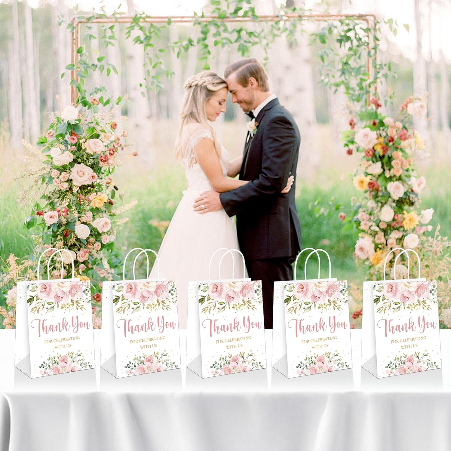 QIELSER 30 pcs Welcome Bags for Wedding Guests Bulk Floral Design Thank You for Celebrating with Us Gift Bags with Handles for Wedding Birthday Party Baby Shower Favors Supplies - Image 7