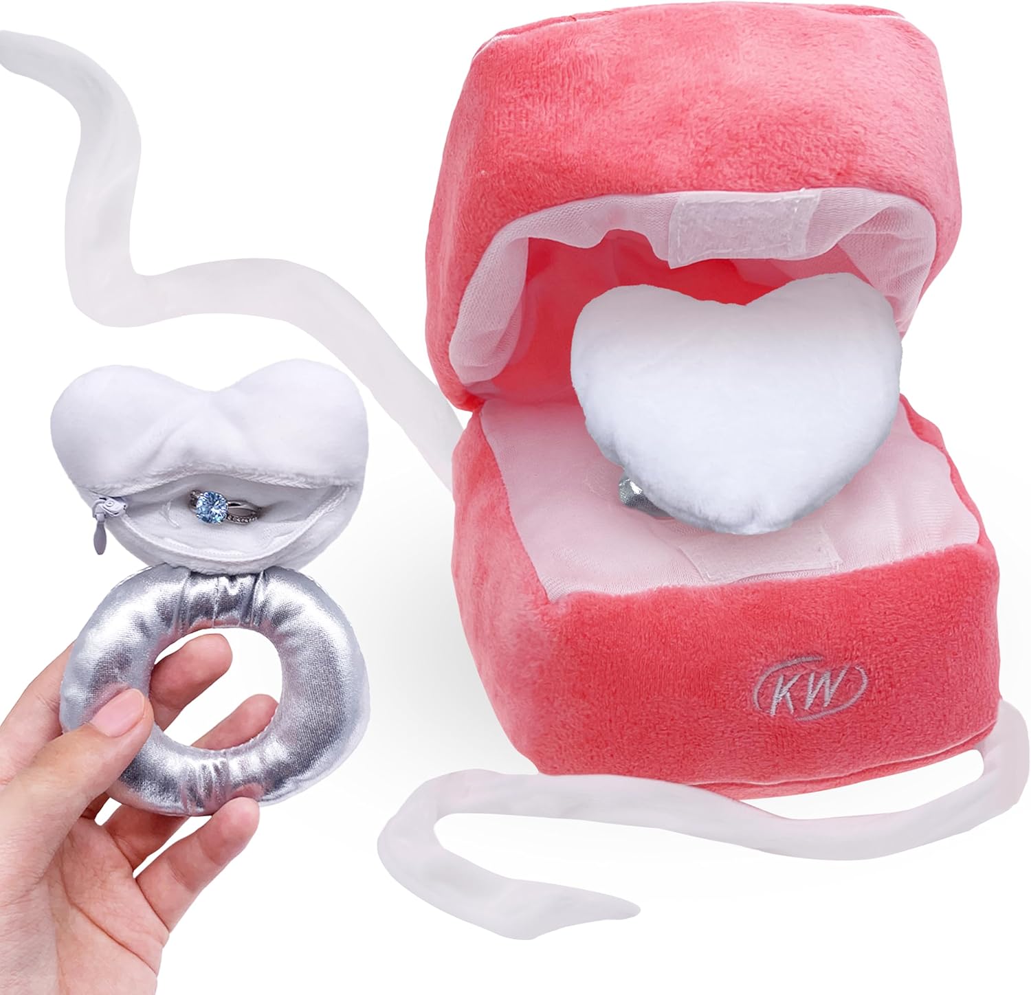 Valentines Plush Ring Box for Proposal Engagement Promise, Cute Ring Box Holder Plush for Wedding Marriage, Large