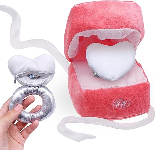 Caja de anillo para idea de propuesta, soporte para caja de anillos para perro, juguete de peluche, regalos únicos para compromiso, boda, propuesta
