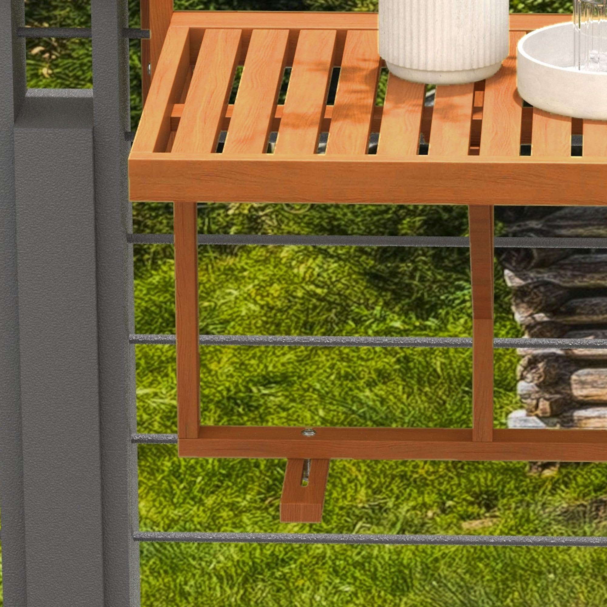 Outsunny Table de Balcon Suspendue Pliable Bois Plateau rectangulaire Hauteur réglable 68x65x40,5-55 cm Naturel