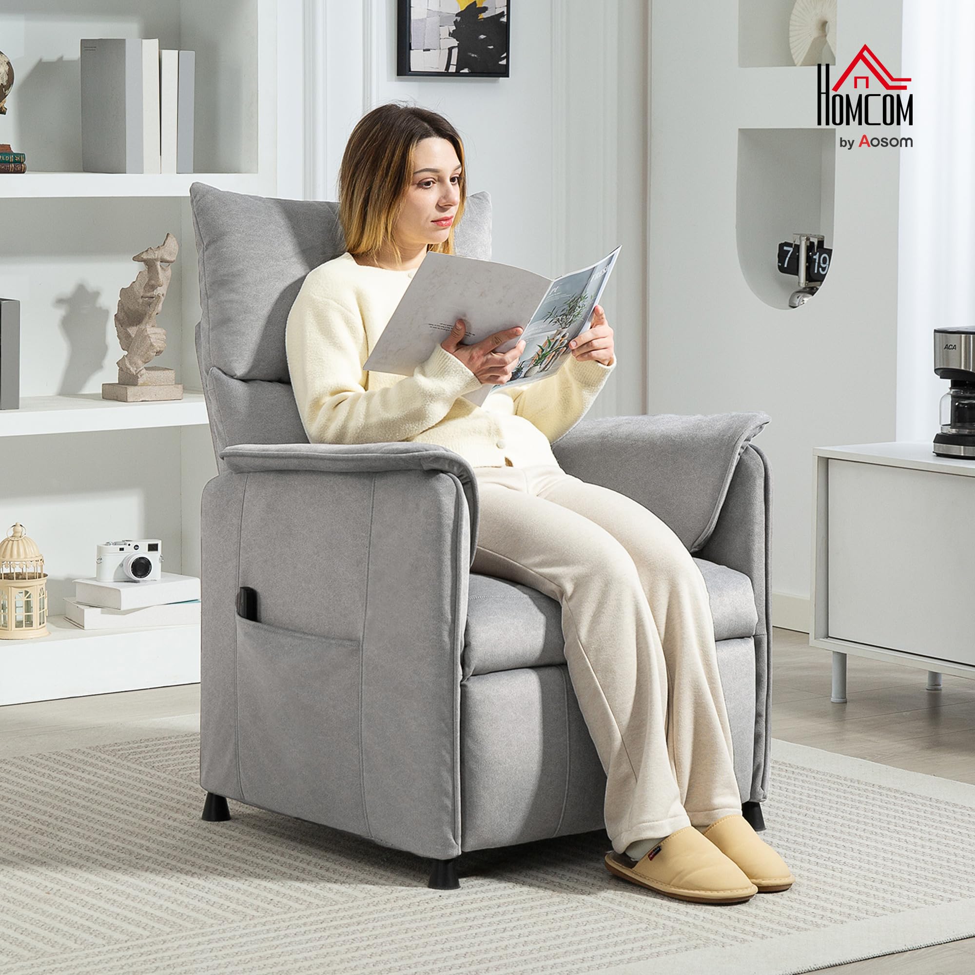 HOMCOM Poltrona Relax Elettrica Reclinabile Silenziosa, Poltrona Reclinabile Elettrica 160° per Anziani in Tessuto con Funzione Memory, Telecomando, Poggiapiedi per Soggiorno, Camera e Ufficio, Grigio