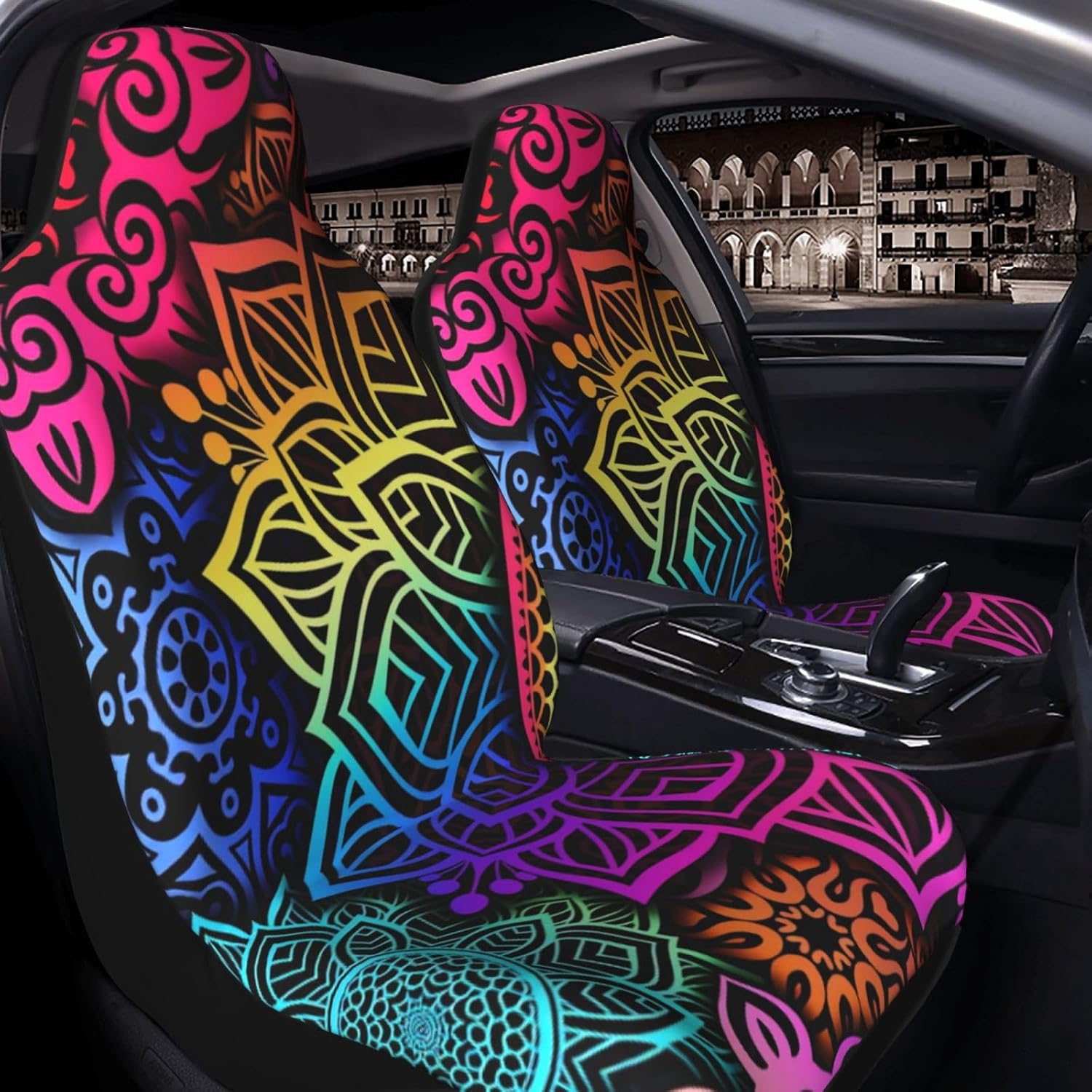 Colorful Mandala Flower Car Seat Covers Universal Auto Seat Cushion Protector Automotive Interior Decoration for Cars SUV Truck Sedan
