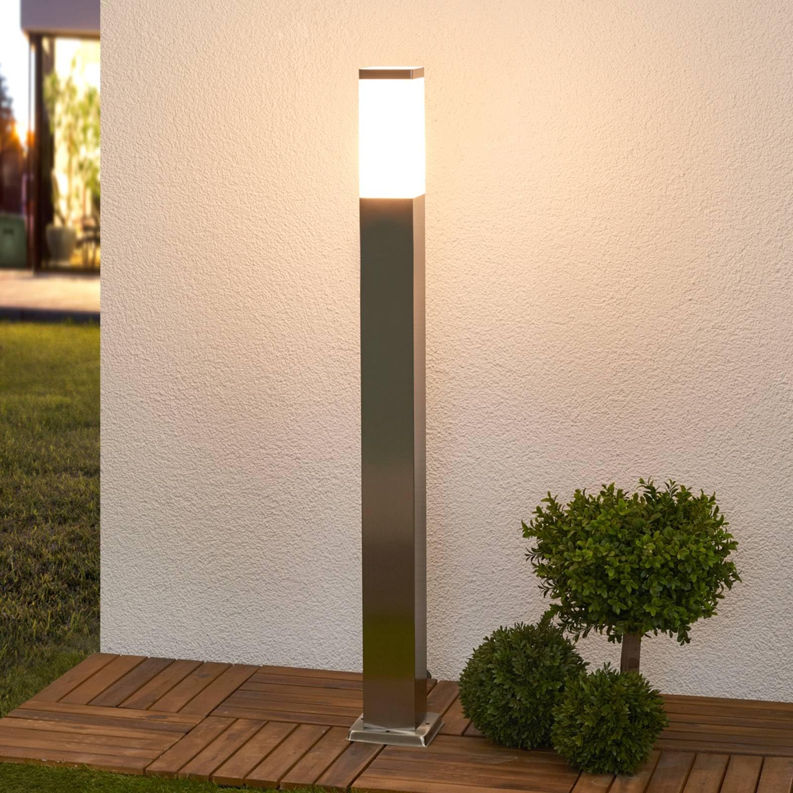Lindby Lampioncino da Giardino Paletto Luminoso Segnapassi Acciaio Inox Esterno 90 cm, E27 Illuminazione Aiuole Sentieri Cortile Luci Led