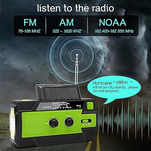 Miniatura 2 de Radio meteorológica portátil de manivela de emergencia, con AMFMWB, 3 linternas LED, lámpara de lectura de inducción, alarma SOS, batería recargable