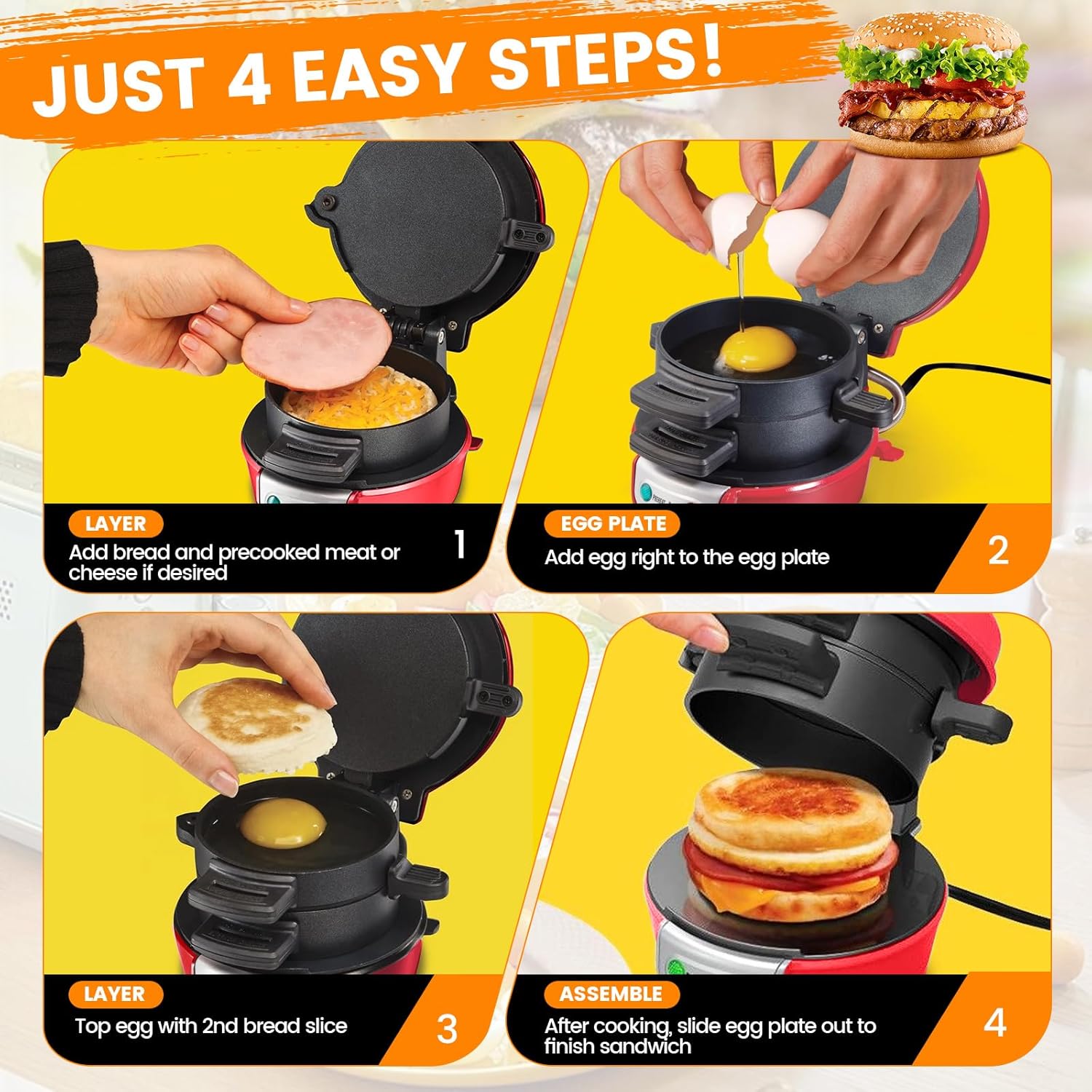 Appareil à Sandwiches et Omelettes 600W: Petit Déjeuner Rapide et Sain (Prise UE) - Image détaillée