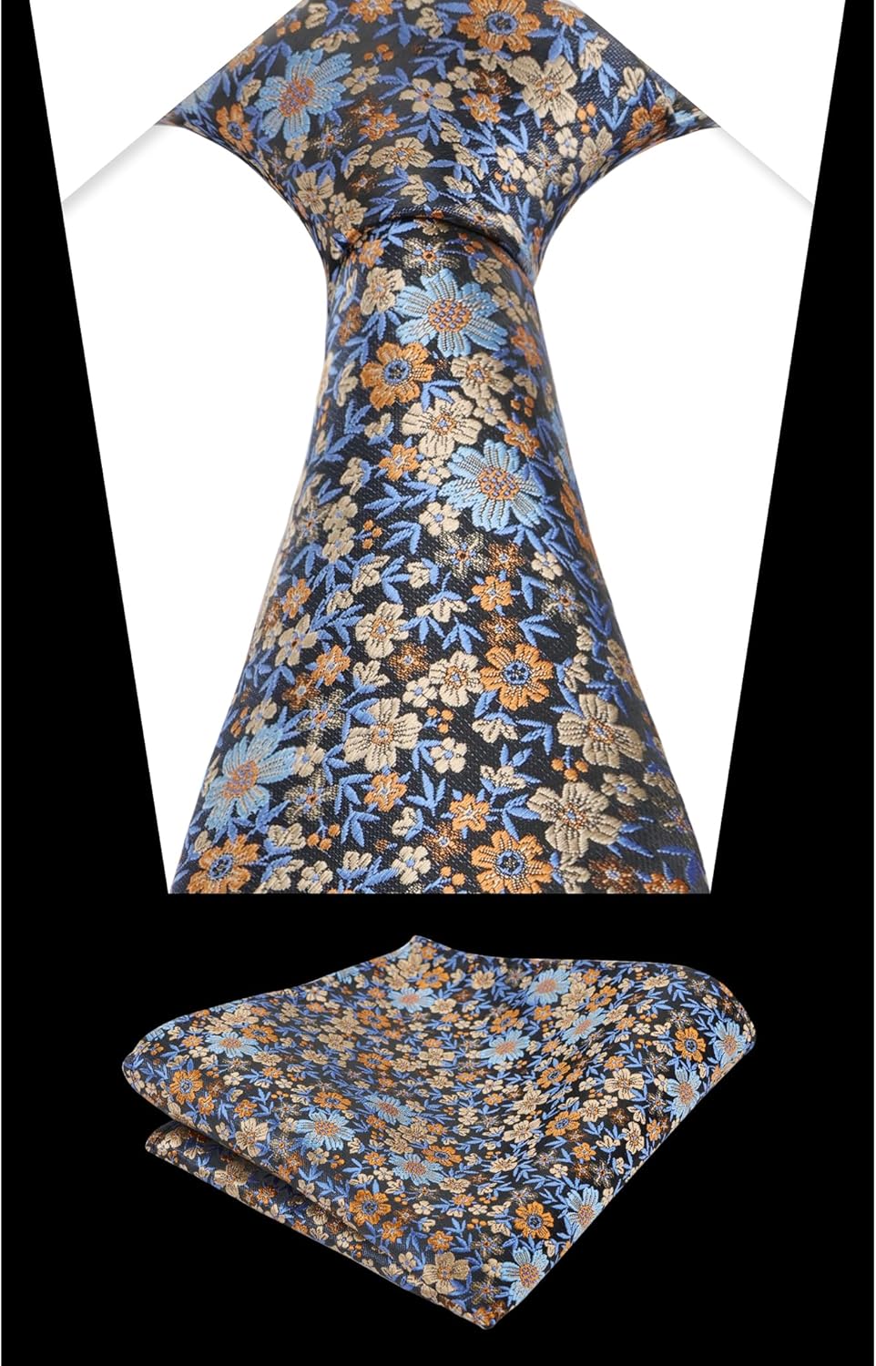 Alizeal Mens Floral Necktie with Pocket Square for Wedding Party Tie and Handkerchief Set - Image 4