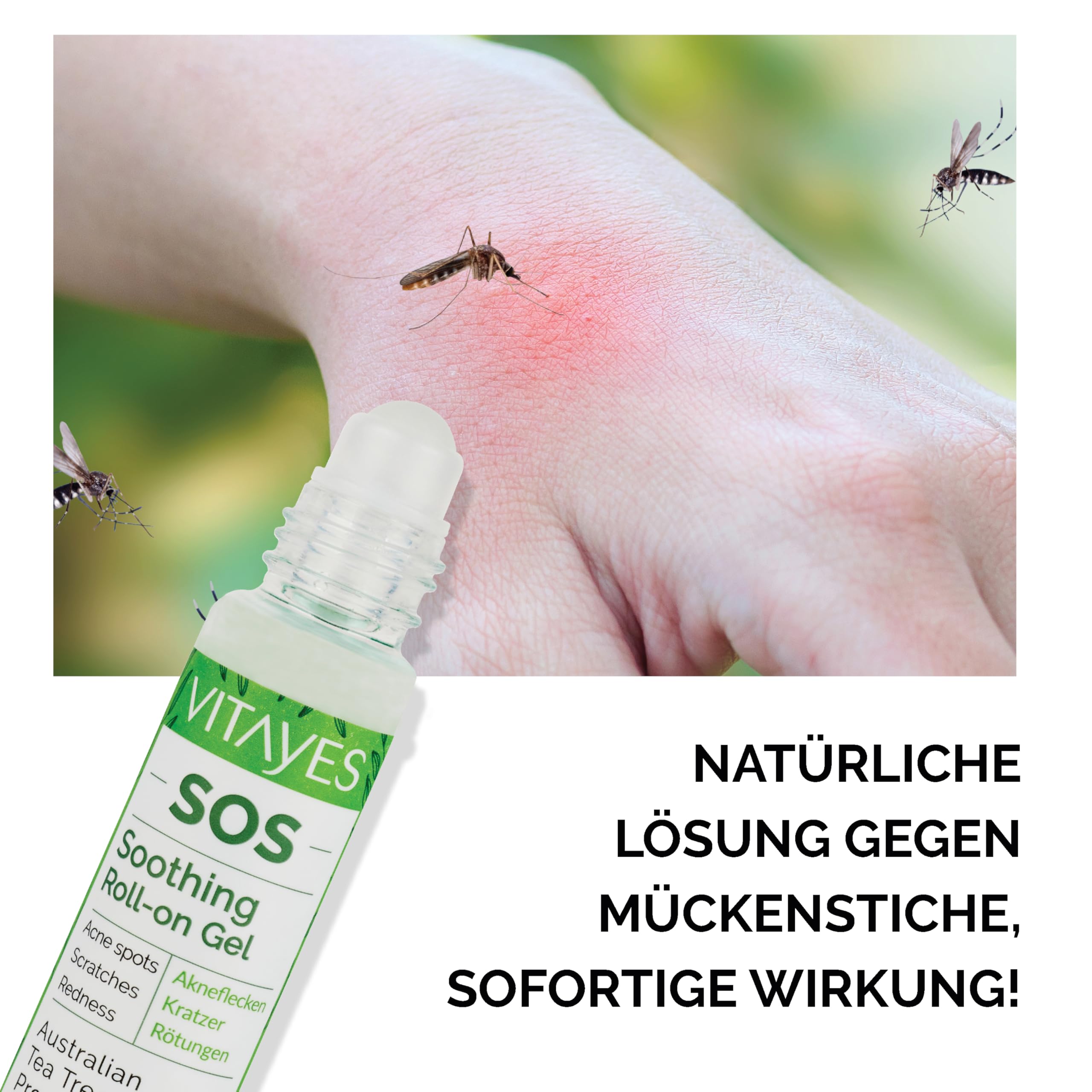 Vitayes SOS BIO Teebaumöl Roller 3x10 ml – Ätherisches Öl gegen Pickel, Akne & Hautunreinheiten – Roll-on Stift mit Vitamin B5 – Vegan & Tierversuchsfrei