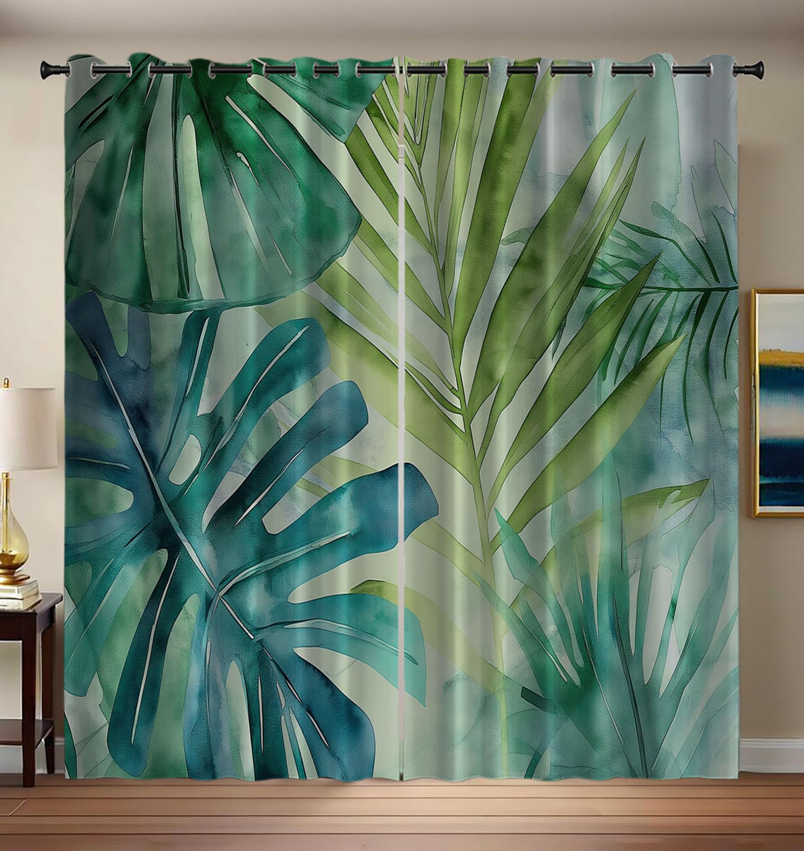 Rideau occultant tropical imprimé feuilles aquarelle 140x240cm lot de 2