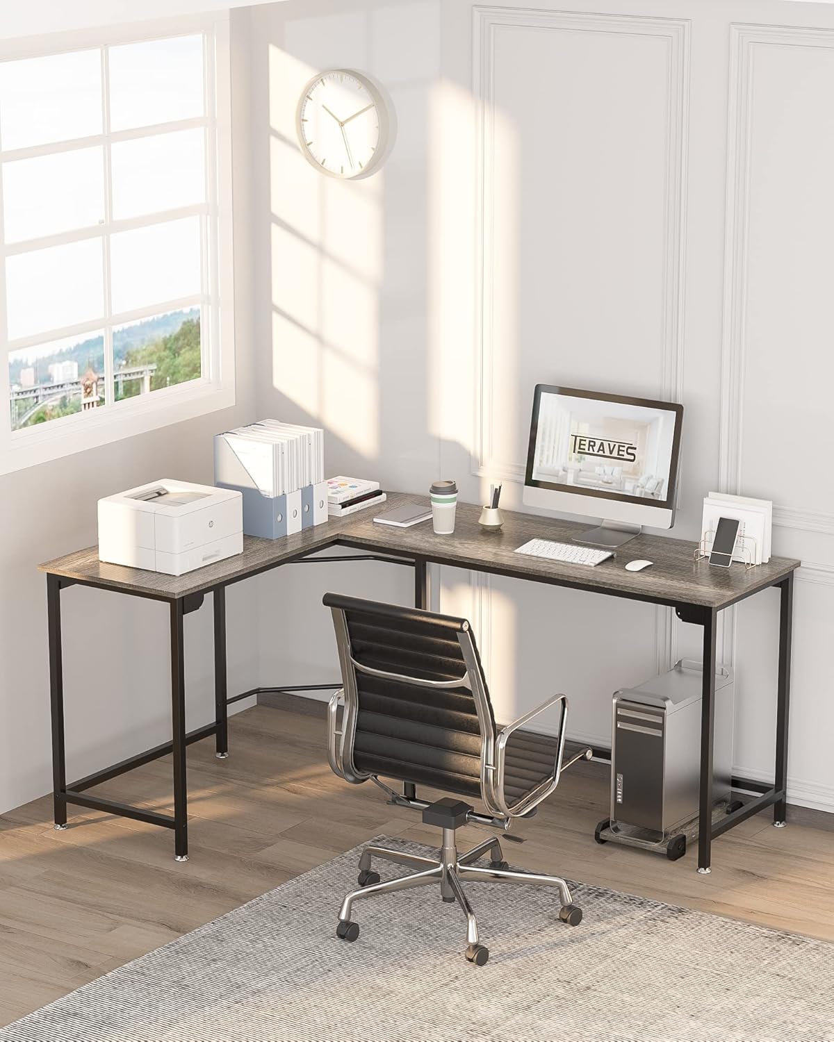 Teraves Modern LShaped Desk 66'' Corner Computer Desk Home Office