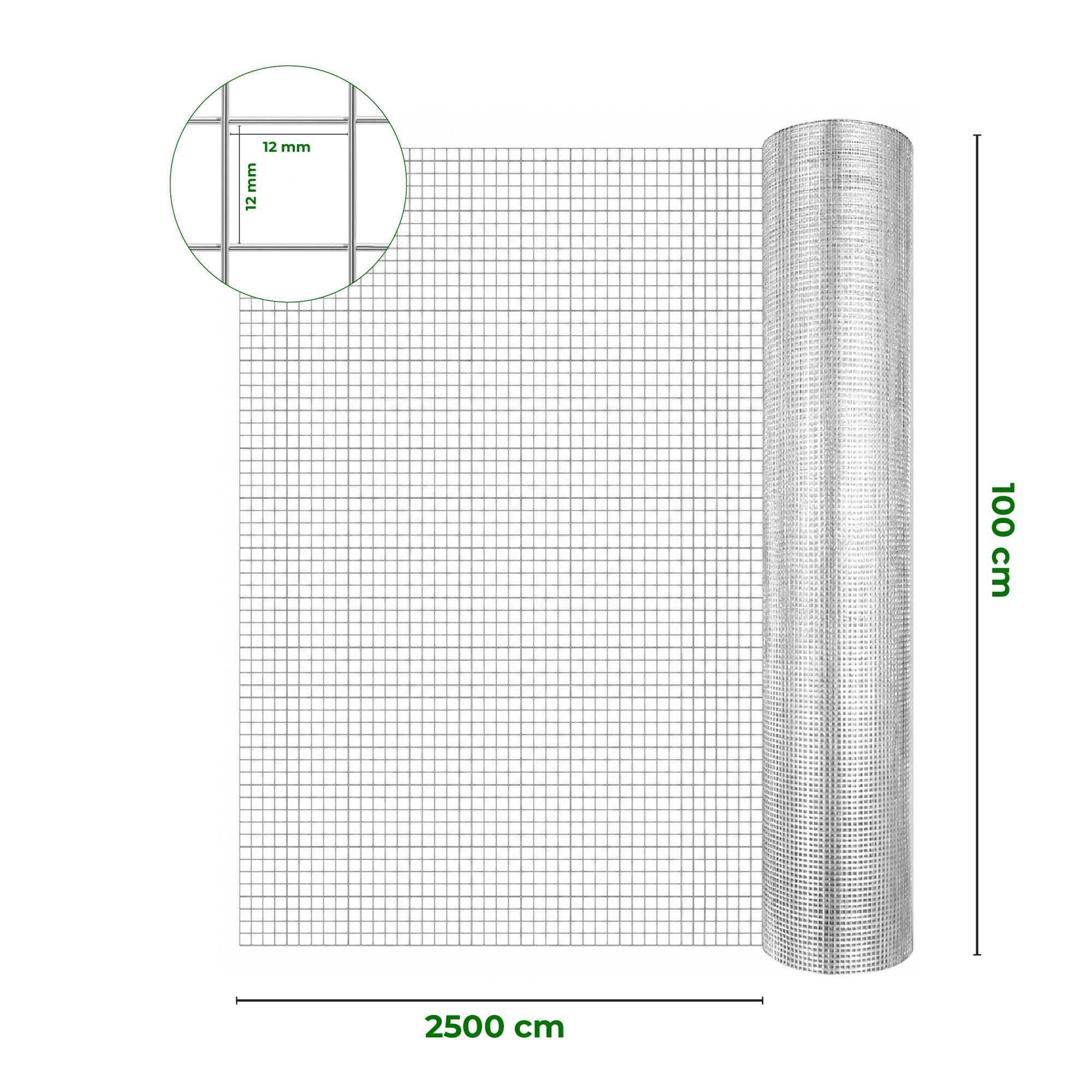 Rete Zincata Elettrosaldata Maglia Quadrata 12,5x12,5 mm Filo 0,9 mm Rete Metallica Multiuso per Recinzioni Giardino Balconi Animali e Protezione Alberi Resistente e Facile da Tagliare - 1x25 Metri