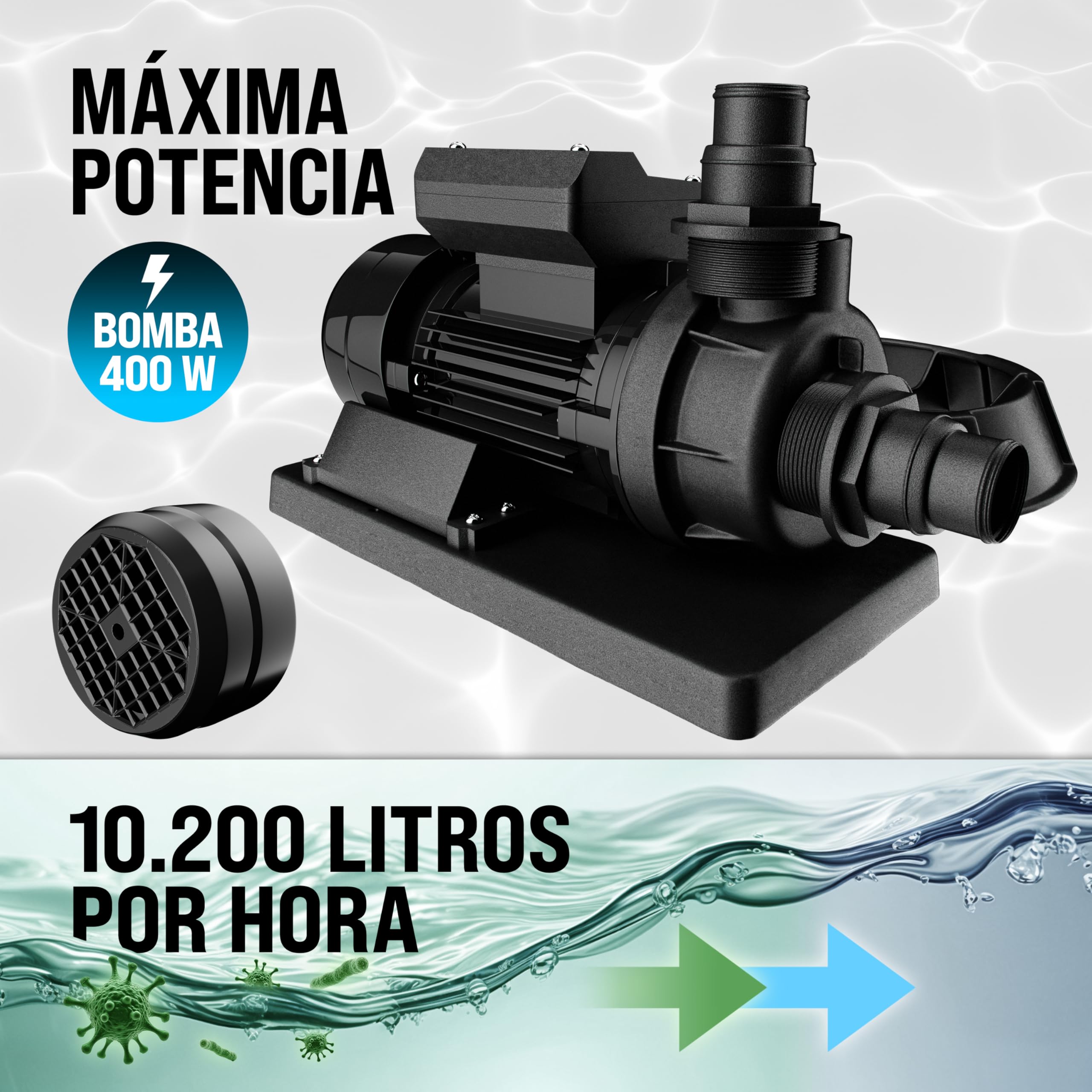 MONZANA® Depuradora Piscina 10.200L/h Filtro de Arena hasta 35.000L incl. Vidrio Filtrante Válvula 7 Funciones Filtrado 450W Adaptador Ø32-38mm Bomba Indicador de Presión